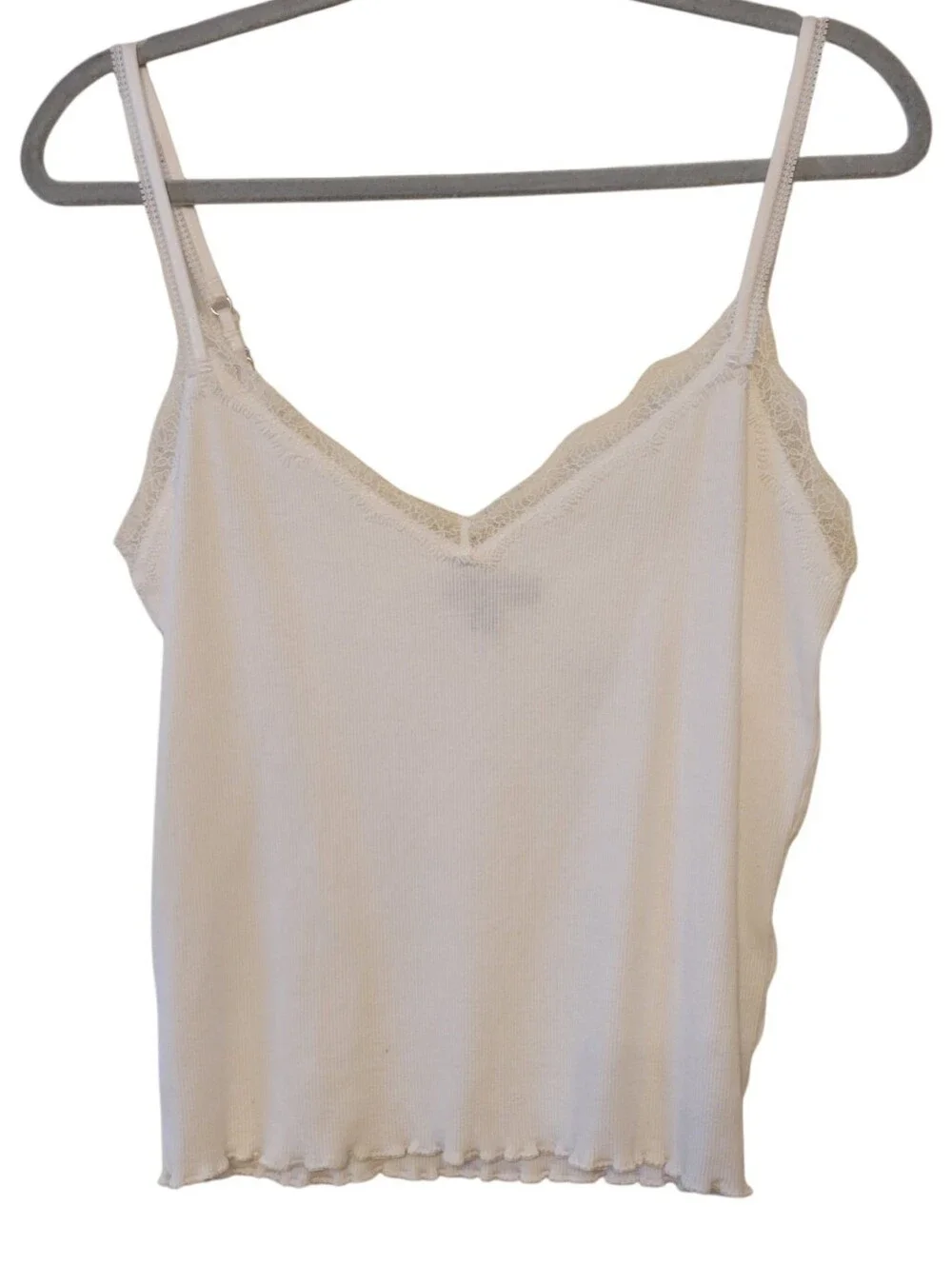 J. Crew White Lace Trimmed Camisole Top Size Large